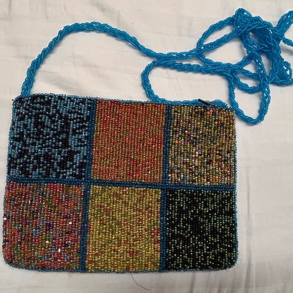 unbranded Handbags - Vintage Hipster Colorful Beaded Cross body Purse Colorblock Pattern Squares